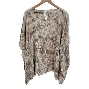 Chico's Topper Kimono Women S/M Brown Paisley Silk Blend Sequin Boho Lightweight